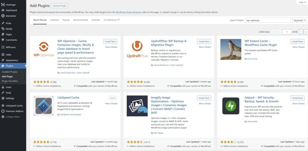 WP Optimize Plugin Installation
